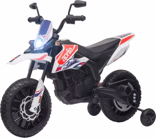 Moto elettrica per bambini 12V con rotelle, luci LED, musica e USB, bianca, per bimbi e bimbe