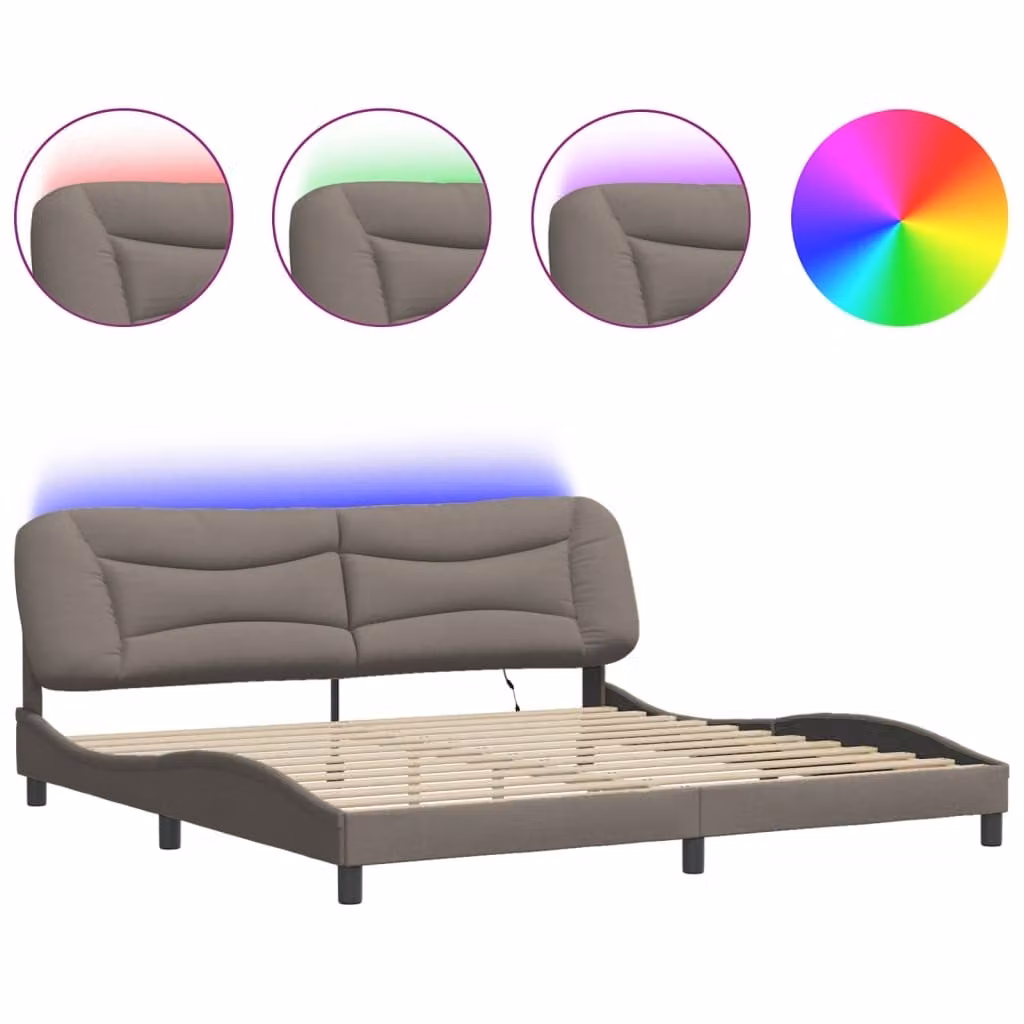 Giroletto con LED senza Materasso Hvar Tortora 200x200 cm in Tessuto