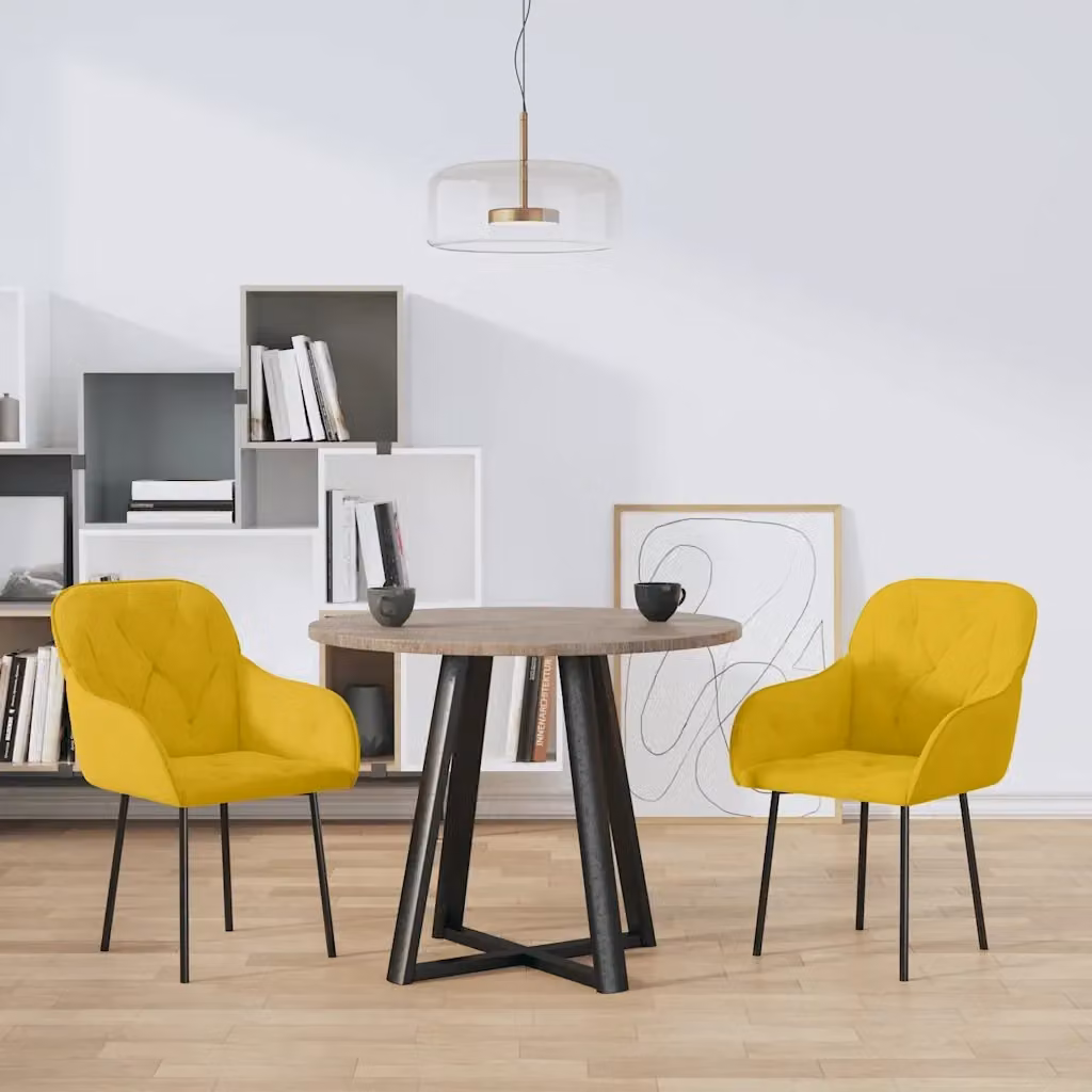 Set di 2 sedie da pranzo moderne in velluto giallo con braccioli e struttura in metallo – 2