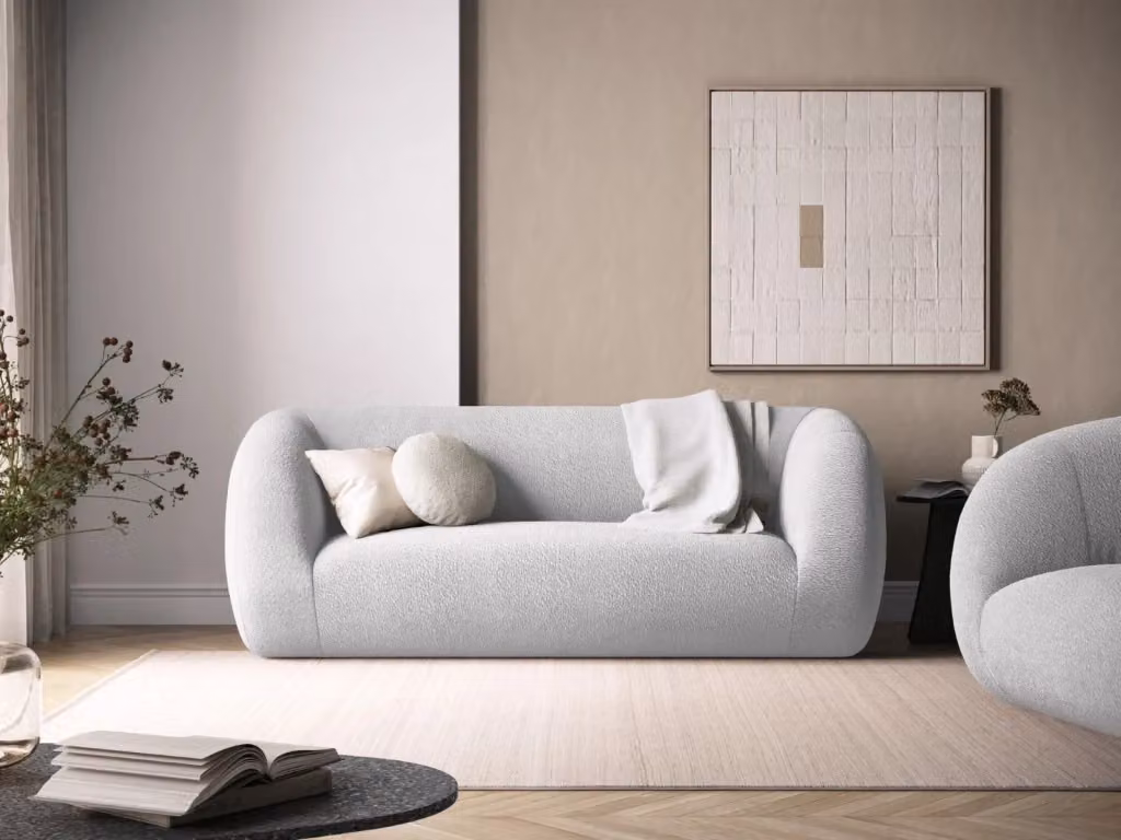 Divano Essen a 2 posti Cosmopolitan Design in bouclé grigio chiaro L: 210 cm, P: 86 cm, H: 52 cm – 2