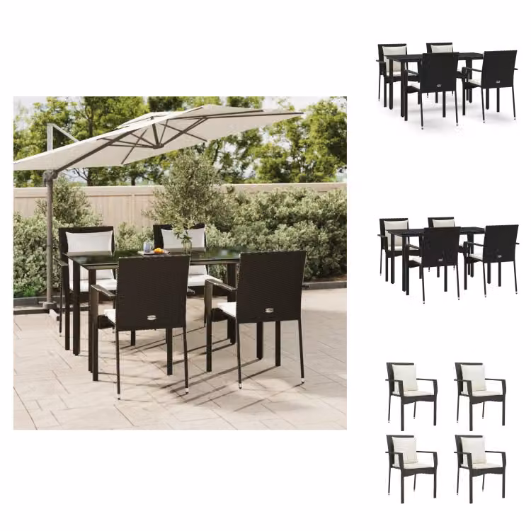 vidaXL Set da pranzo da giardino 5 pezzi con cuscini in poly rattan nero - Set di mobili da giardino