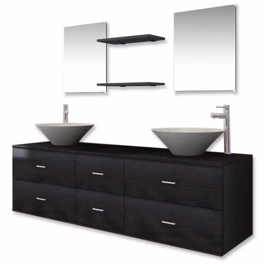vidaXL Set Mobili da Bagno Moderno 9 Pezzi con Lavabo e Rubinetto Nero e Bianco – 2