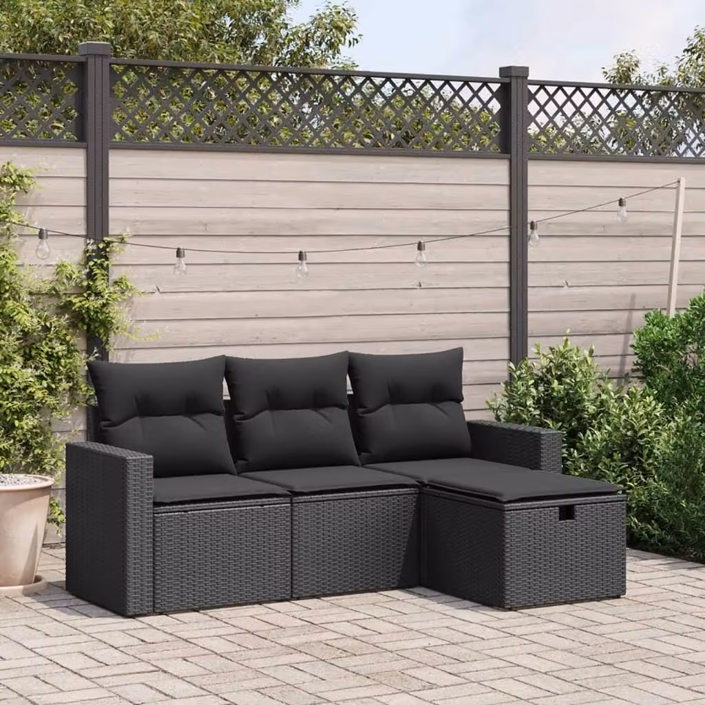 Maison Exclusive - Set divani da giardino 4 pezzi con cuscini in polyrattan nero