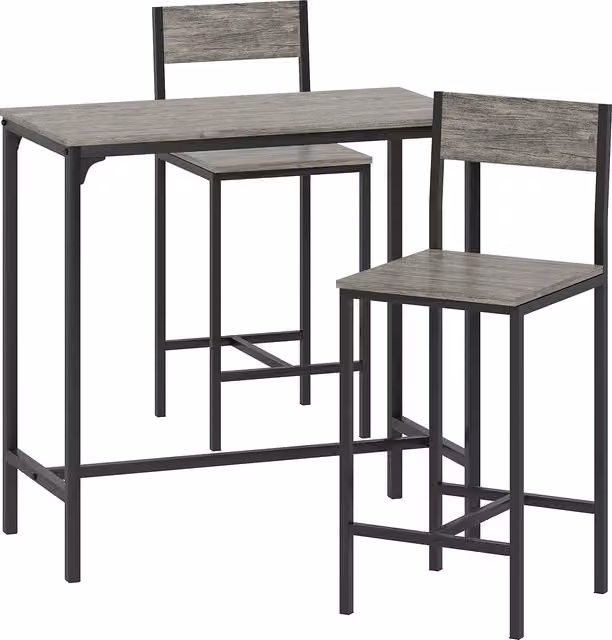 Set Tavolo da Bar HOMCOM con 2 Sgabelli, Tavolo Alto da Pranzo in Stile Industrial con Poggiapiedi e Schienali, Grigio e Nero – 1