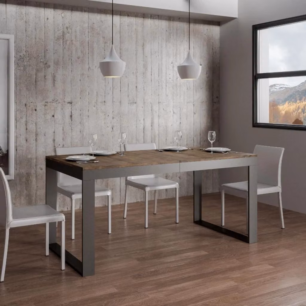 Tavolo da pranzo allungabile moderno Giordanoshop in legno e metallo marrone L/P/H: 120-380 x 90 x 77 cm – 2