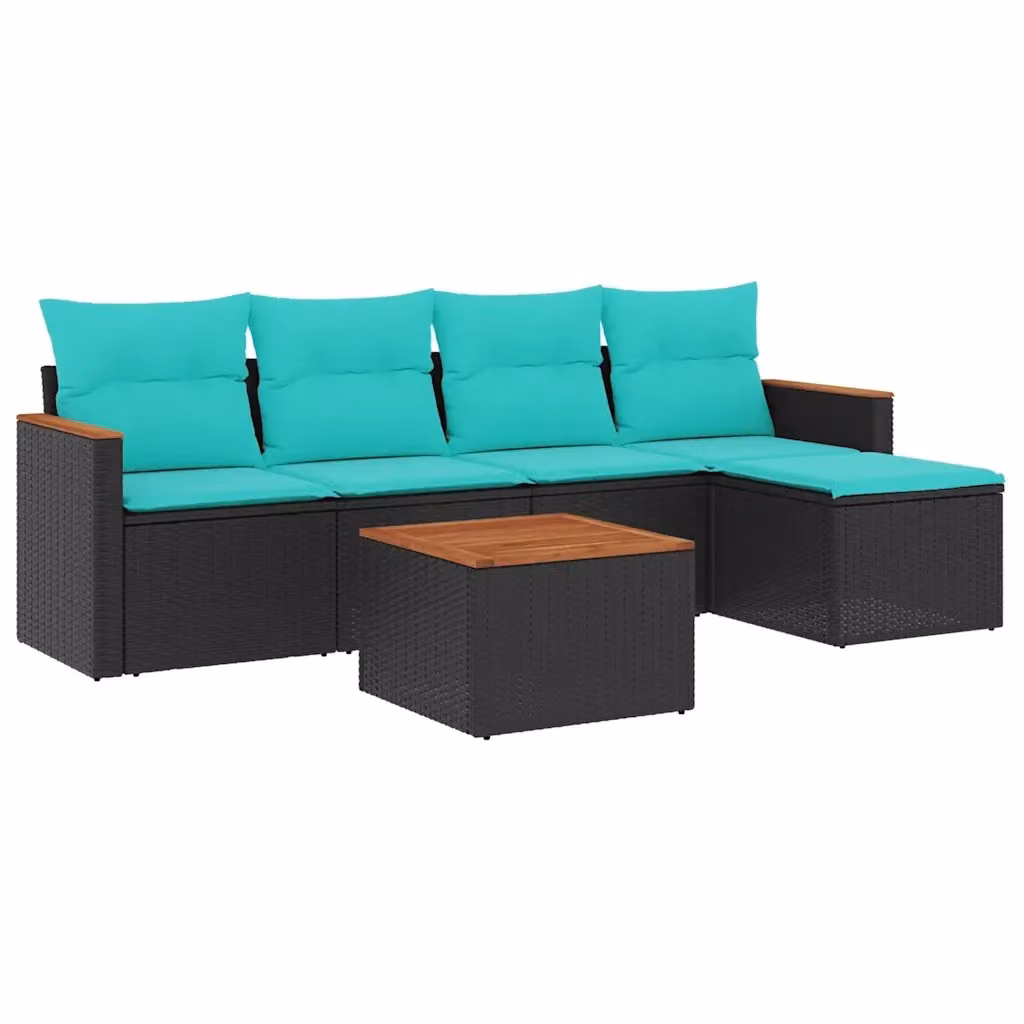 Set di Divani da Giardino a L con Cuscini vidaXL, 6 Pezzi in Polyrattan Nero con Tavolino e Ottoman, Resistente ai Raggi UV – 2