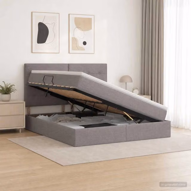Letto con contenitore moderno vidaXL in tessuto beige e grigio L: 160 cm, P: 200 cm, H: 140 cm - 204 cm