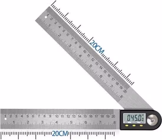 Misuratore d'angolo digitale (0-360°), righello in acciaio inossidabile con display LCD.