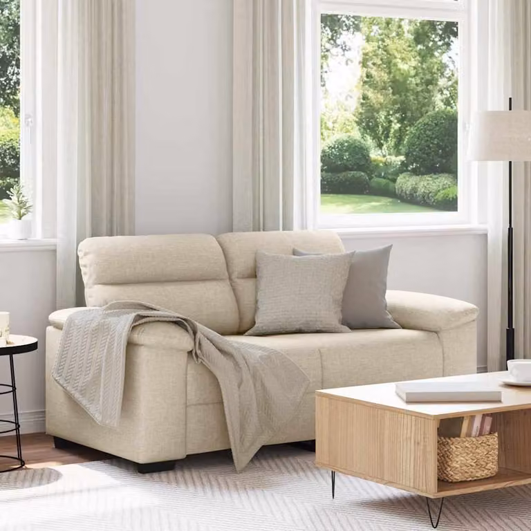 Divano a 2 posti moderno vidaXL in tessuto beige con cuscini, L 160 cm x P 81 cm x H 84 cm