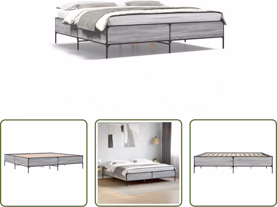The Living Store Struttura letto grigio Sonoma 180x200 cm in legno e metallo