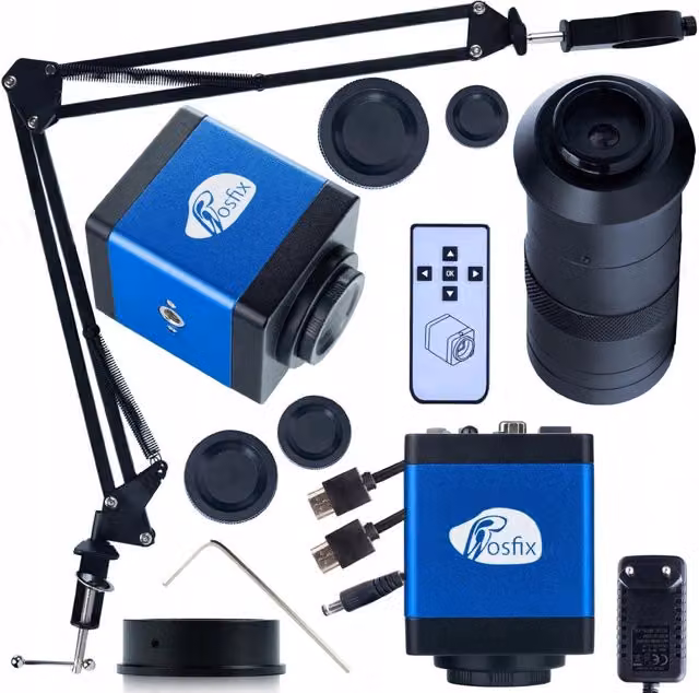 Set Microscopio Digitale Draco Blue PRO KMDBP-HDMI-VGA in Alluminio con Braccio Regolabile e Obiettivo 100x ODM-100X