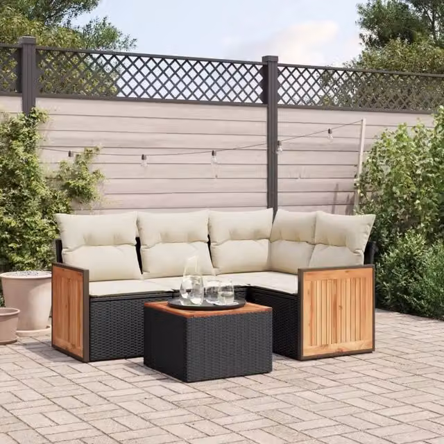 Set Divani da Giardino 5 pz con Cuscini in Polyrattan Nero 3260019