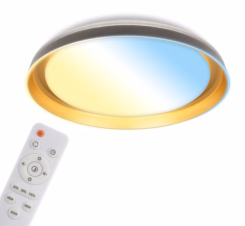 Briloner Plafoniera telecomando Ø43cm rotonda 24W 2600lm 3000K-6500K da bianco caldo a luce diurna dimmerabile nero oro - Lampada da soffitto soggiorno