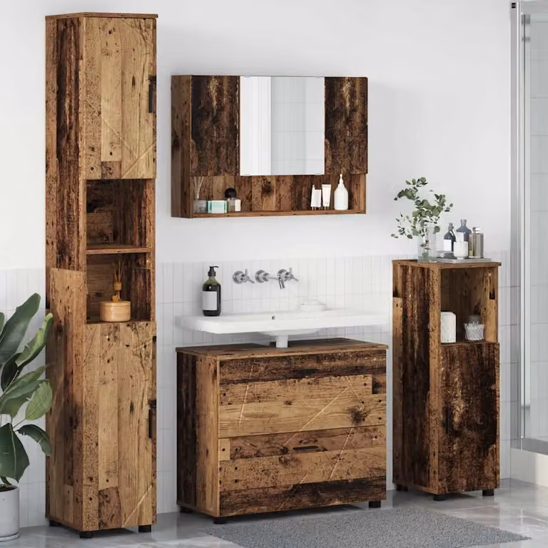 Set di mobili per il bagno vidaXL 4 pezzi in legno vecchio marrone L/P/H: 35 x 30 x 192 cm