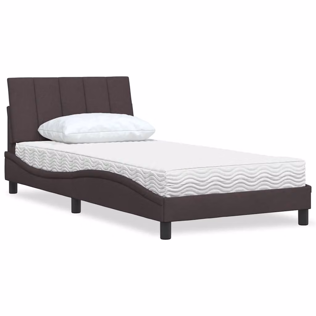 Letto con Materasso Hanko vidaXL in Tessuto Marrone e Bianco, L/P/H: 100 x 200 cm – 1
