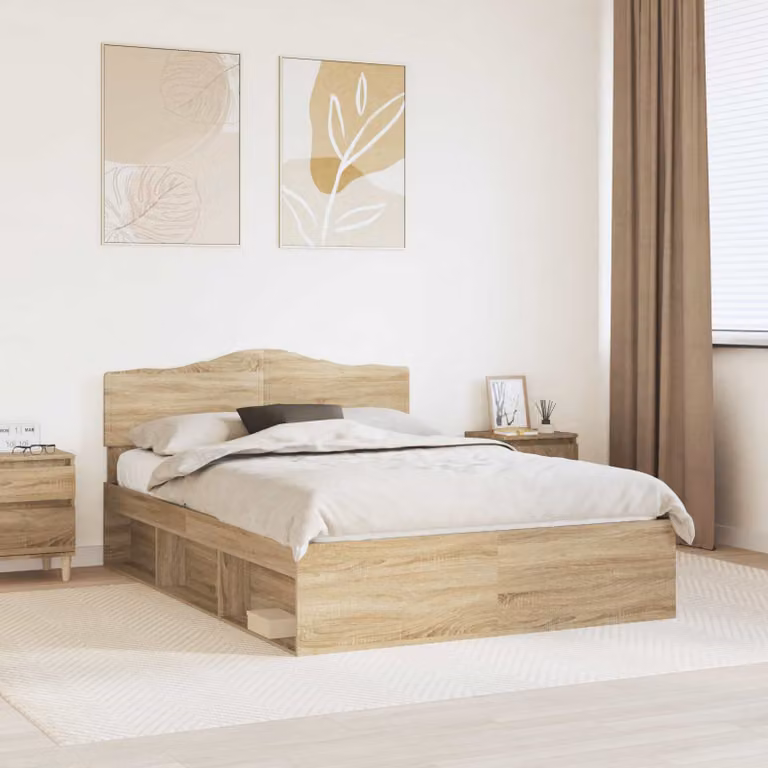 Struttura del letto Sonoma vidaXL in pino massello e legno, colore marrone, L 140 cm x P 200 cm x H 90 cm