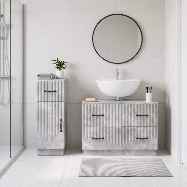 Set di mobili da bagno moderno vidaXL composto da mobile lavabo e mobile contenitore in legno grigio opaco