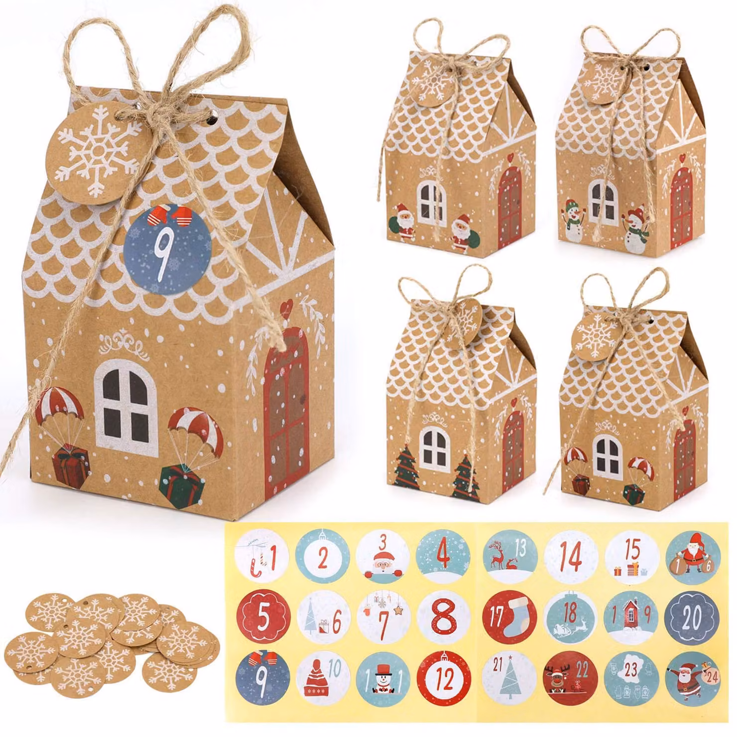 Scatole per calendario dell'Avvento, confezione da 24 pezzi, cartoncino, 4 design, da assemblare