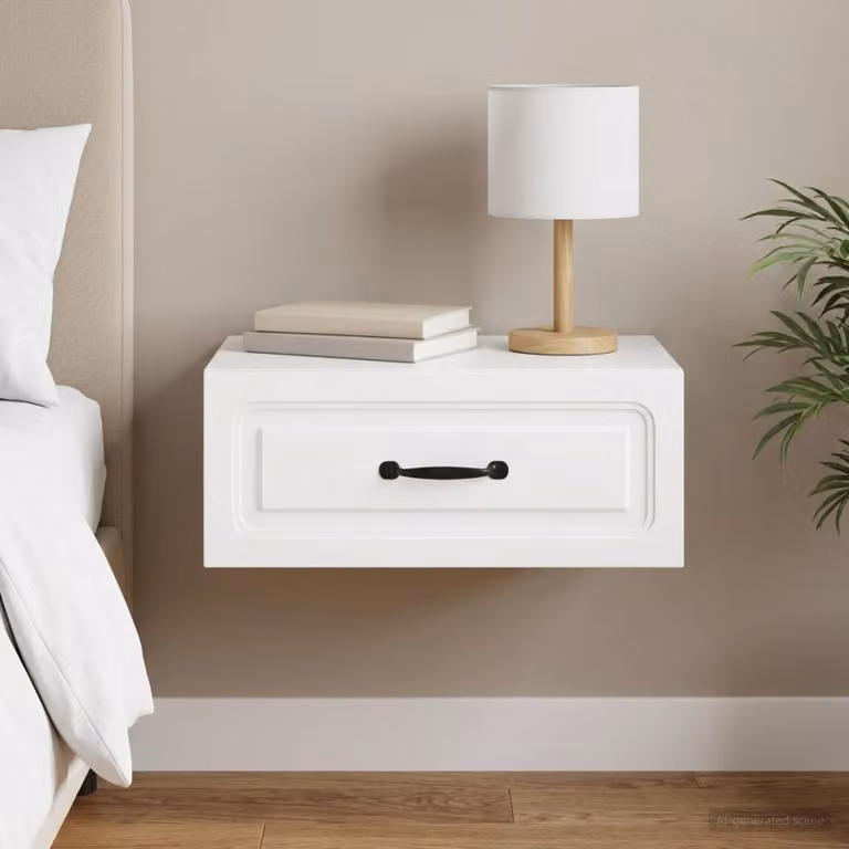 vidaXL Mobiletto da notte sospeso con cassetto Bianco L: 49 cm, P: 34,5 cm, H: 20 cm