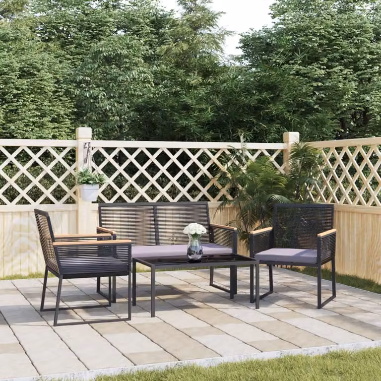 Maison Exclusive - Set da lounge per giardino, composto da 4 pezzi, con cuscini, colore nero, struttura in acciaio