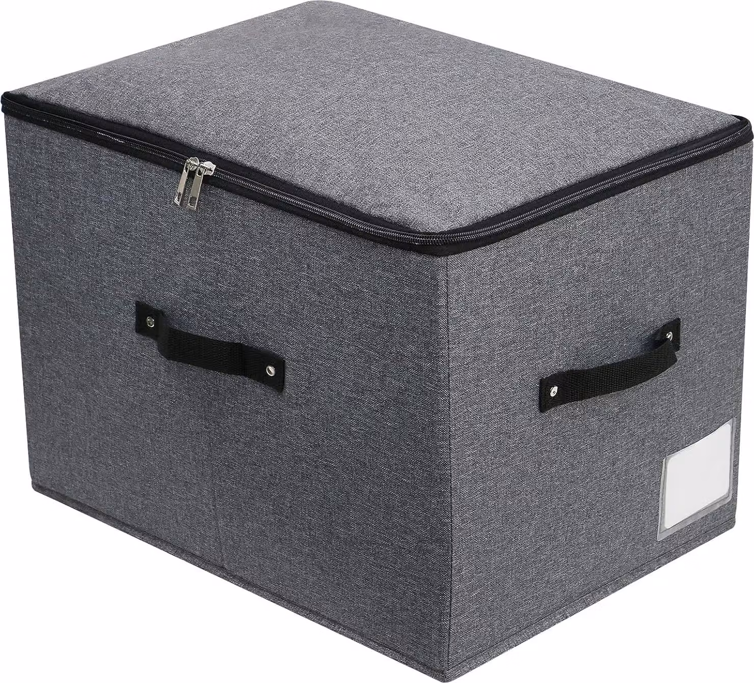 Contenitore portaoggetti 43x30x30 cm, con cerniera, in tessuto, colore nero grigio, ideale per la camera da letto