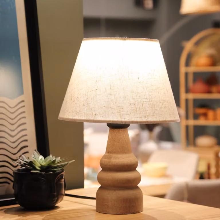 Opviq, lampada da tavolo di alta qualità, color crema, in legno, attacco E27, 40W, 32 cm: 12345