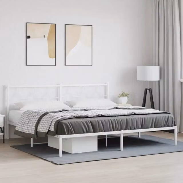 Giroletto con Testiera-Struttura Letto con testiera Metallo Bianco 193x203 cm 640642
