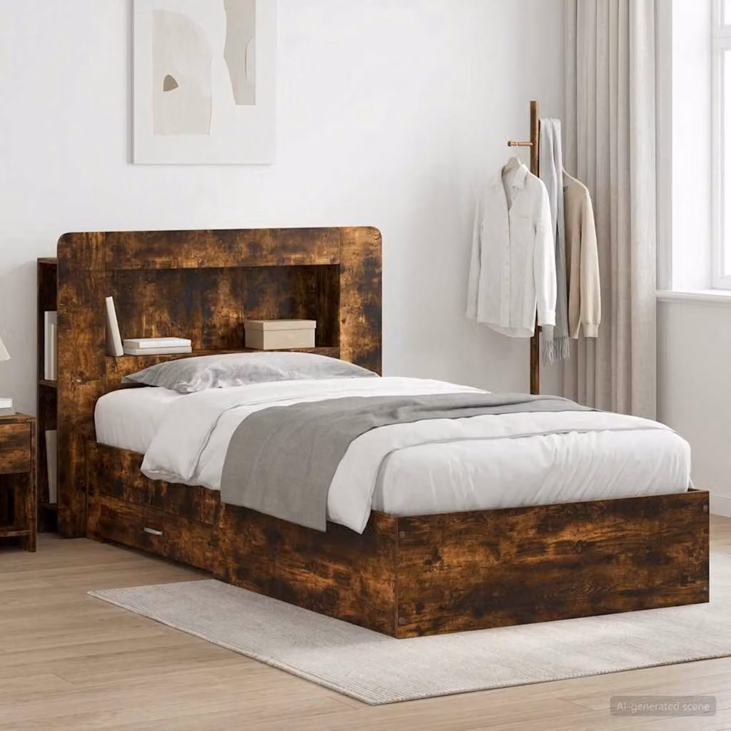 vidaXL Telaio del letto con contenitore in legno Rovere Fumo L 200 x L 80 cm