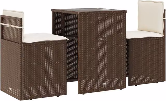 Set Bistr¨° 3 pz | Set Salotto da Giardino con Cuscini Marrone in Polyrattan