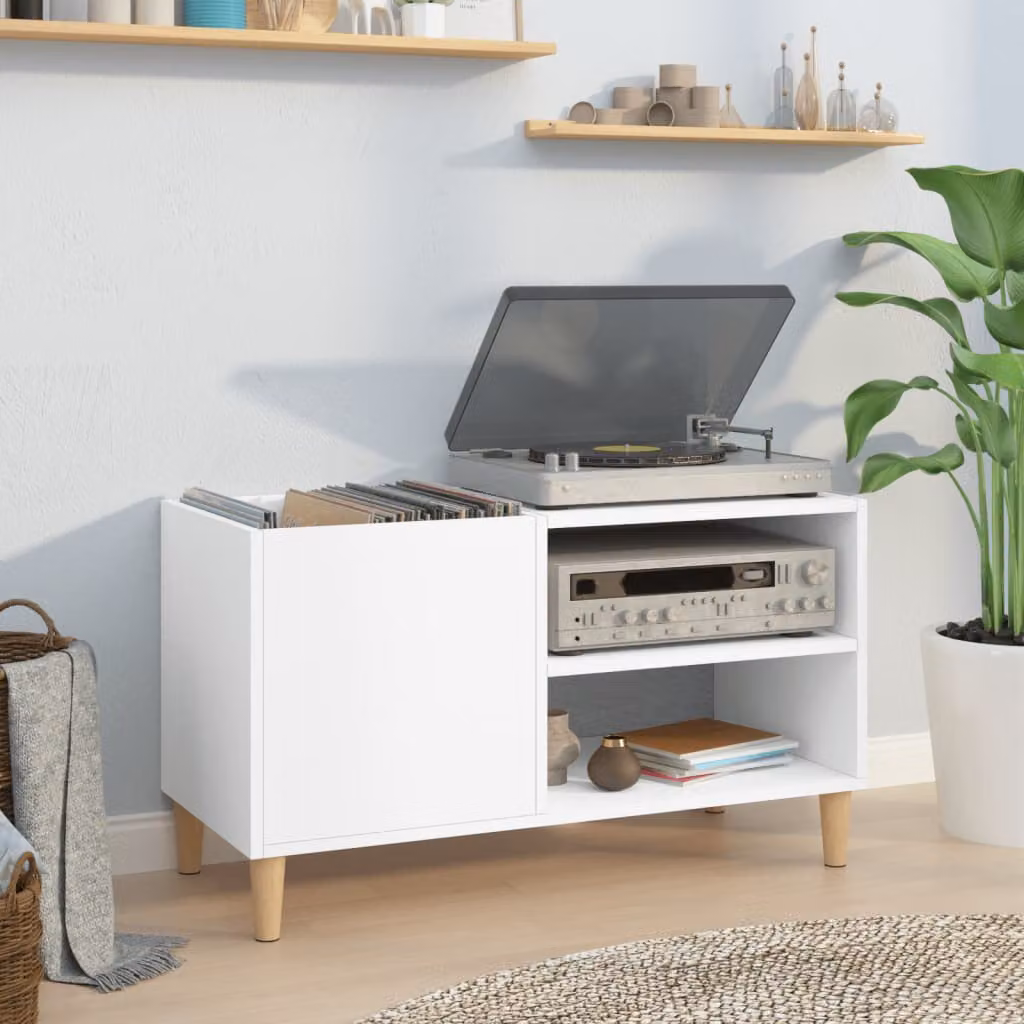 vidaXL Mobile Porta Dischi Bianco in Legno Multistrato L: 84,5 cm, P: 38 cm, H: 48 cm