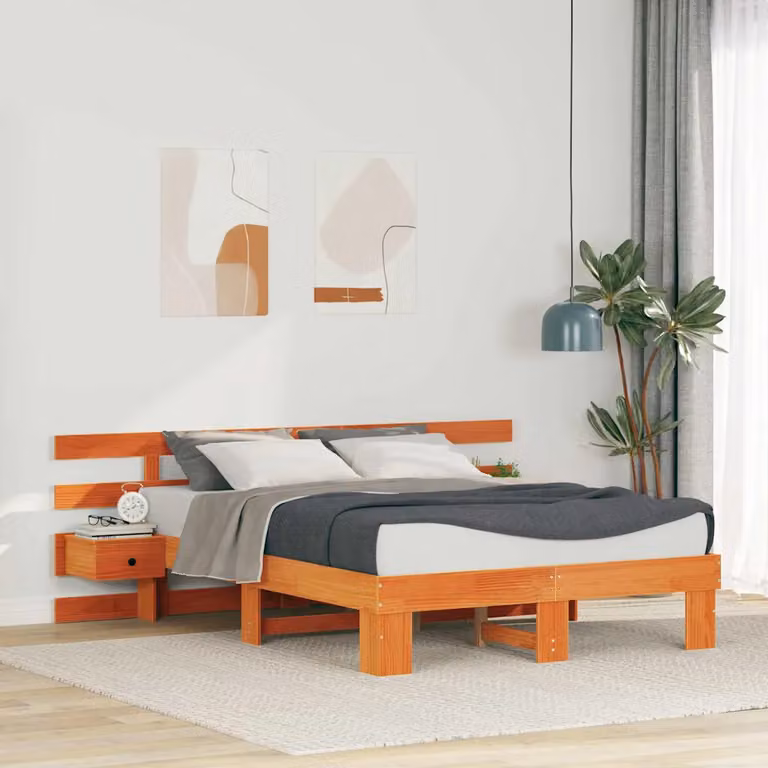 Struttura del letto moderna vidaXL in pino massello marrone L: 135 cm, P: 190 cm, H: 205 cm
