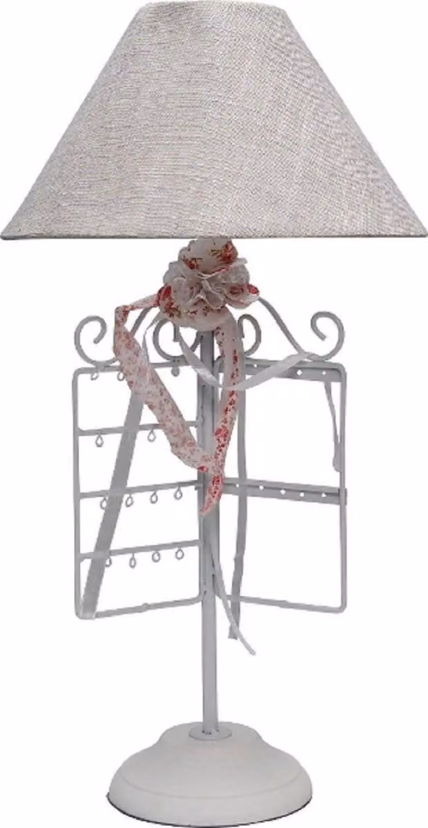 Casa Padrino lampada da tavolo di design bianco / grigio / rosa Ø 27 x H. 53 cm - Romantica lampada da tavolo con supporto per gioielli