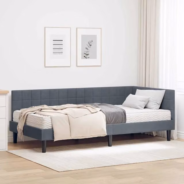 Letto Angolare Moderno vidaXL con Materasso in Schiuma Grigio, L/P/H: 200 x 90 x 45 cm