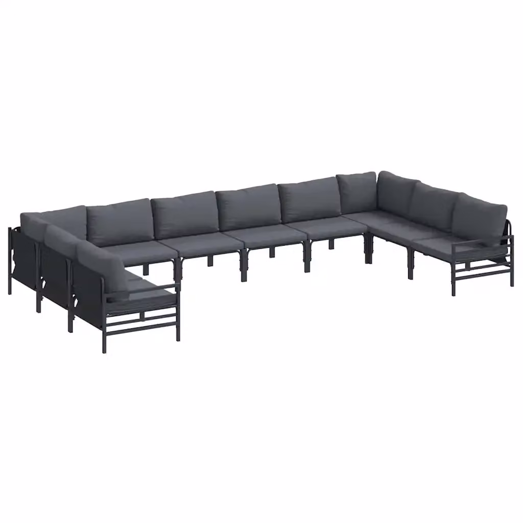 Set Divano da Giardino a L vidaXL in Acciaio Antracite con Cuscini e Tavolino da 10 Pezzi – 2
