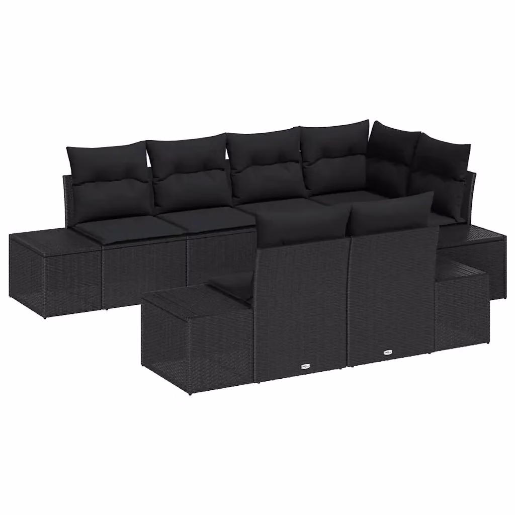 Set Divano da Giardino vidaXL in Polyrattan Nero con Cuscini e Copertura per Esterno – 2