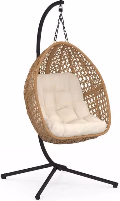 IDMarket - Poltrona moon traforata in rattan con cuscino ecrù