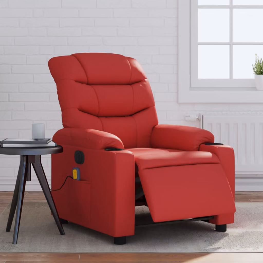 Poltrona Massaggio Elettrica Reclinabile vidaXL in Similpelle Rossa con Braccioli – 1