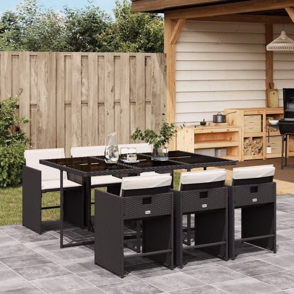 Maison Exclusive - Set da Pranzo da Giardino 7 pz Nero con Cuscini in Polyrattan