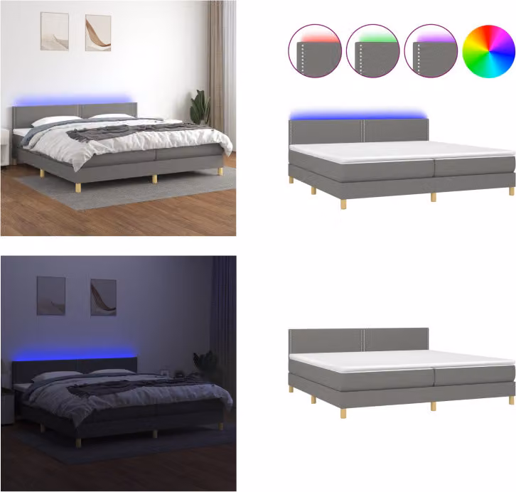 vidaXL Letto a molle con materasso e LED in tessuto grigio scuro 200x200 cm - Letto a molle - Boxspringbetten - Bett - Schlafzimmermöbel