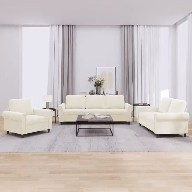 Set di divani 3 pezzi vidaXL in velluto beige con cuscini per soggiorno moderno – 1