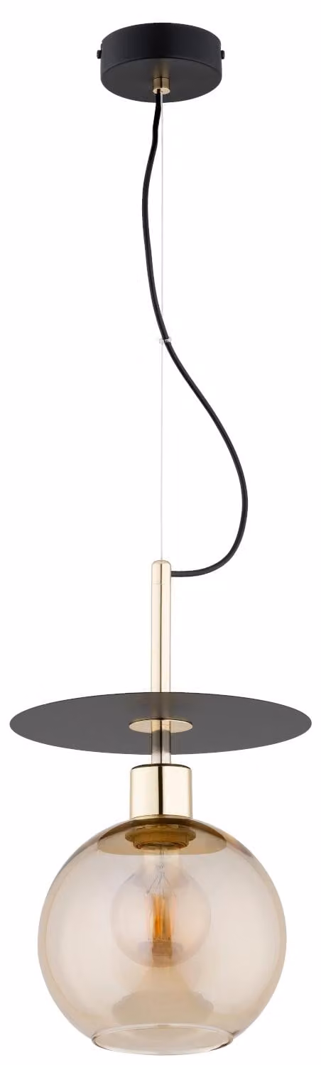 Lampada a sospensione a sfera color ambra su asta QEENCY nera 1xE27x15W metallo dim.: 85x23x23 cm IP20 Alfa