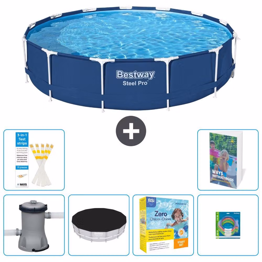 Piscina gonfiabile Bestway Steel Pro, rotonda, dimensioni 396x84 cm, composta da 5 parti, modello S231