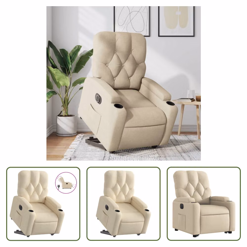 The Living Store Poltrona relax con supporto elettrico in tessuto crema
