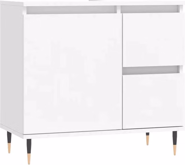 Mobiletto da bagno bianco con ante e cassetti in legno composito e metallo L/P/H: 65 x 33 x 60 cm