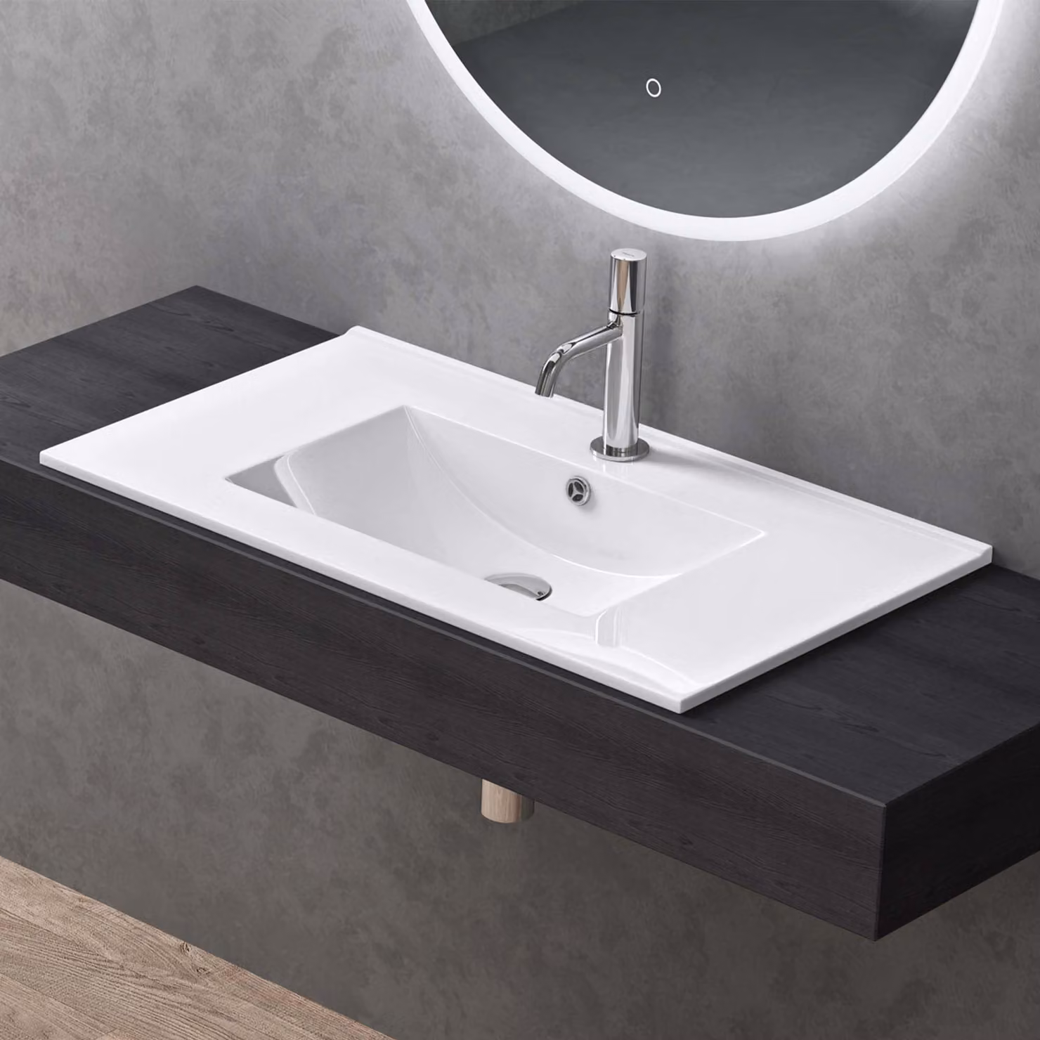 doporro Lavabo da Incasso Rettangolare 80 cm in Vetroceramica Bianco Lucido, Lavandino Integrato con Foro Rubinetto, Installazione su Mensola o Mobile Bagno Brš¹ssel912