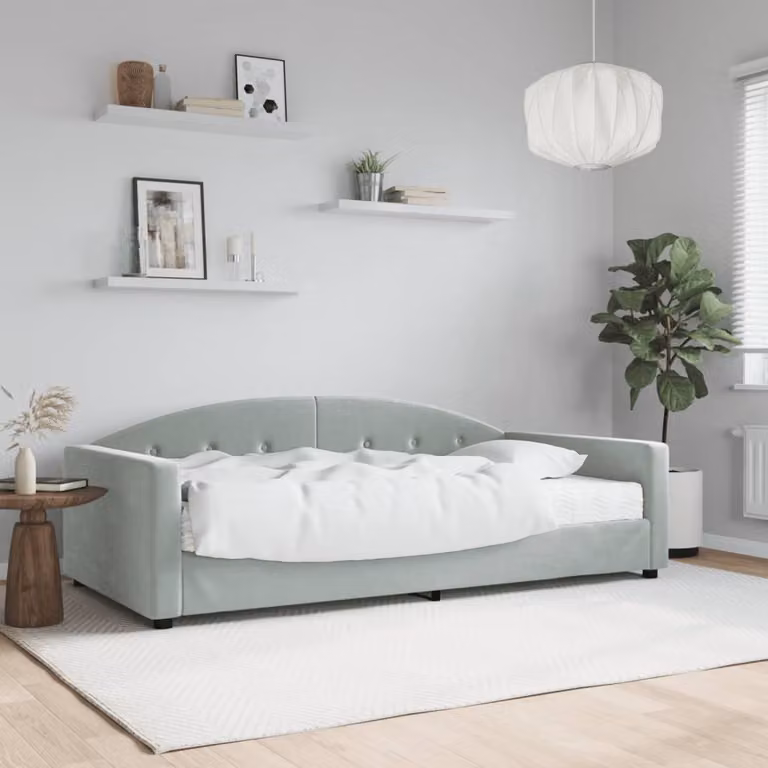 vidaXL Divano Letto in Velluto Grigio con Materasso L/P/H: 200 x 100 x 75 cm