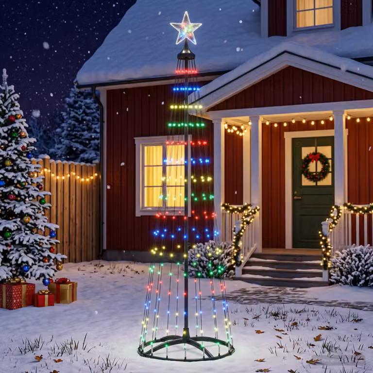 vidaXL Albero di Natale a cono LED 180 cm 250 LED Multicolore Acciaio