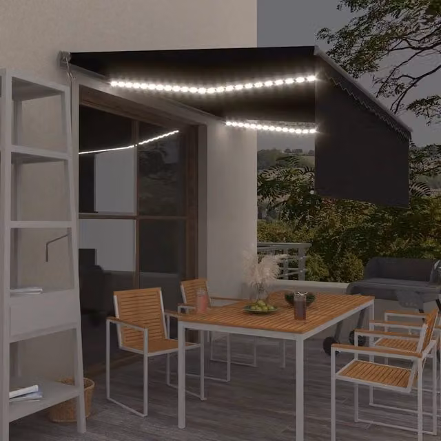 Tenda Parasole Automatica Semi-Cassonata vidaXL con LED, Sensore del Vento e Telecomando, Colore Antracite, L: 4,5 m x P: 3 m