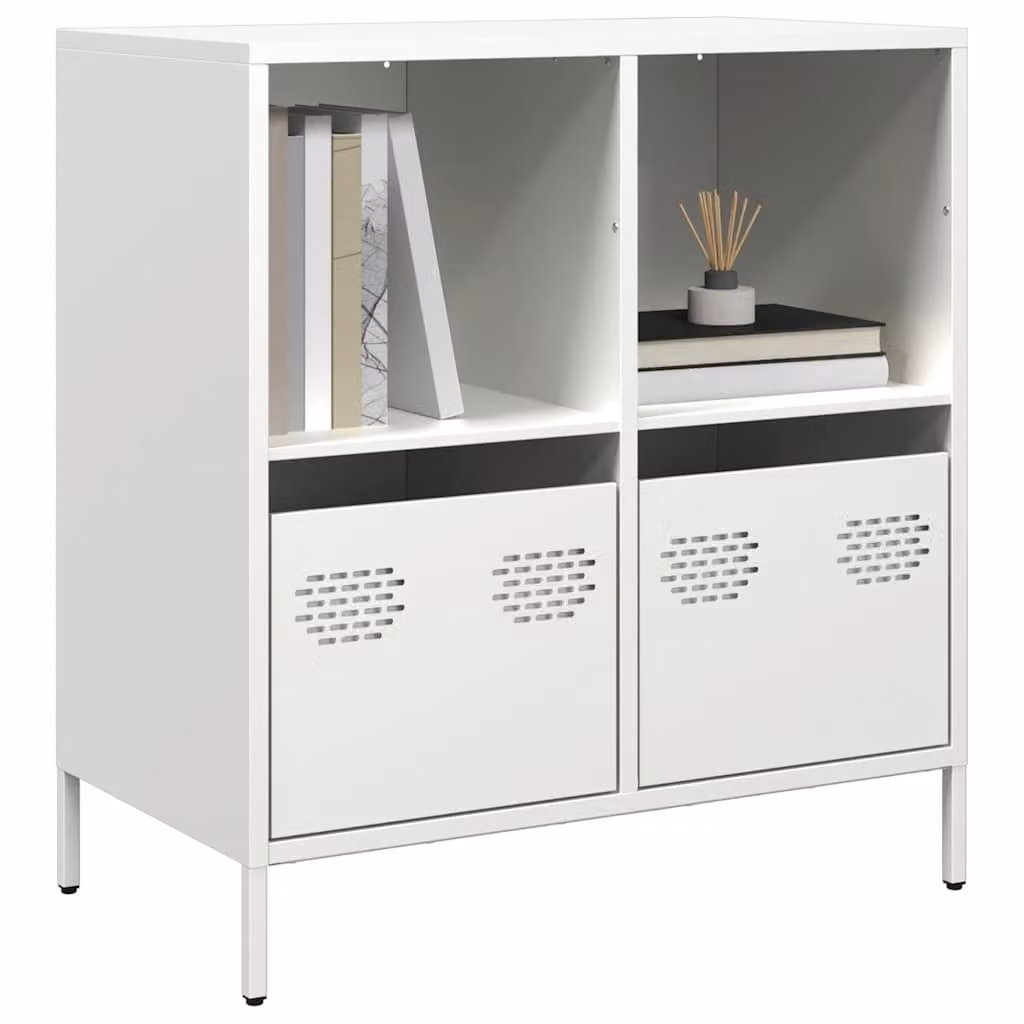 vidaXL Credenza Moderna Bianca in Metallo con Finitura Opaca L: 68 cm, P: 39 cm, H: 73,5 cm