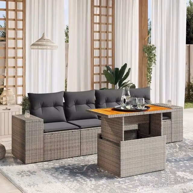 Set da giardino VIDAXL composto da 5 pezzi in polyrattan grigio con cuscini inclusi